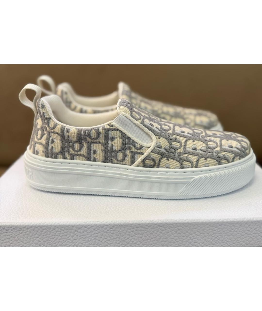 CHRISTIAN DIOR Серые текстильные слипоны, фото 8