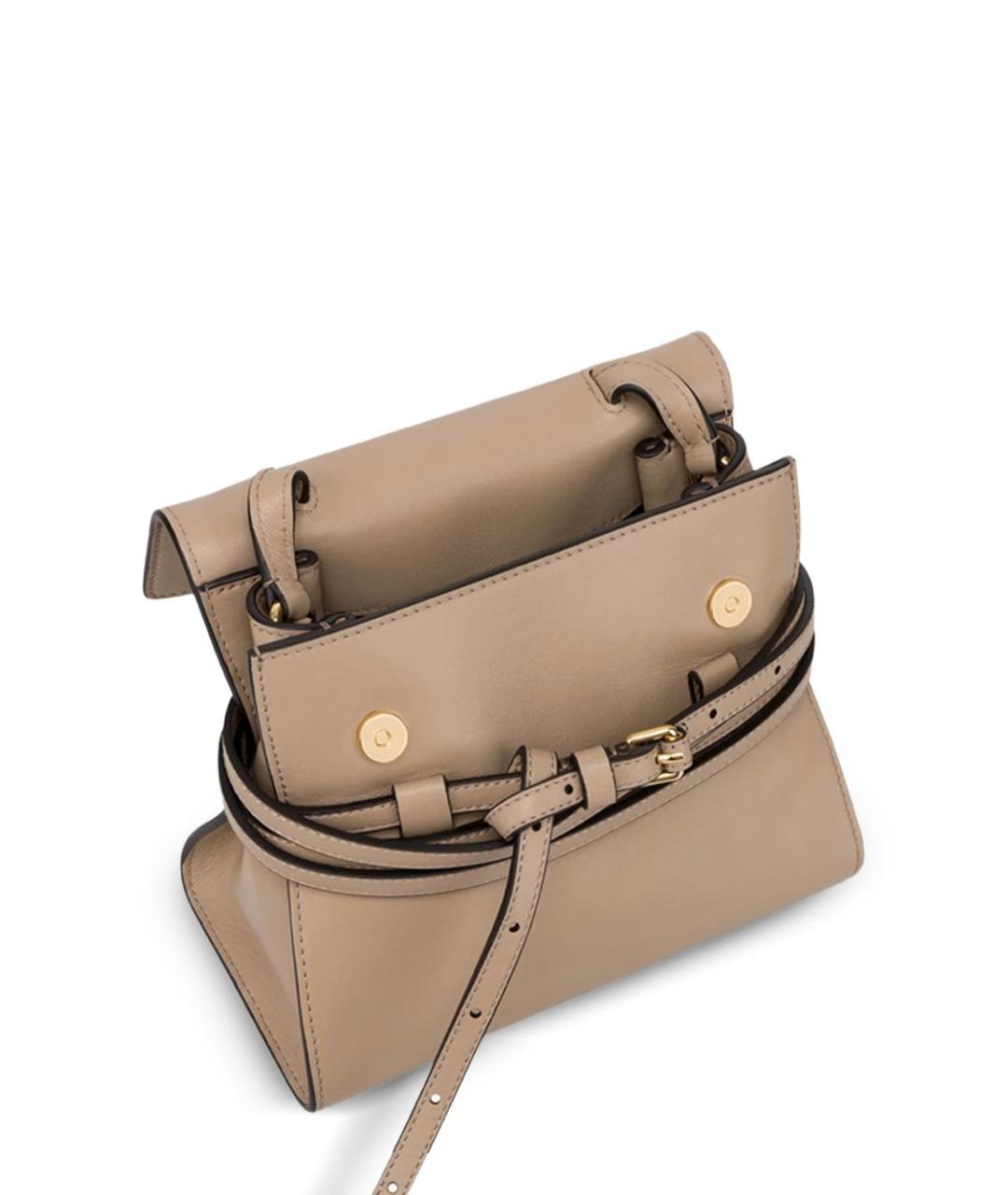MOSCHINO Бежевая кожаная сумка с короткими ручками, фото 3
