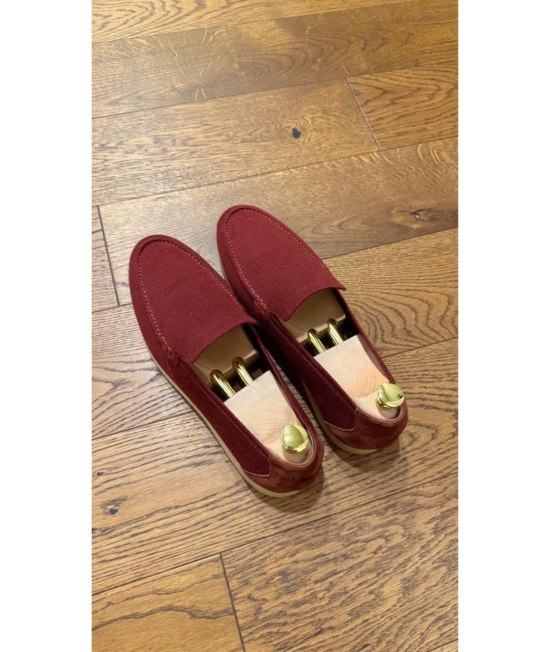 LORO PIANA Бордовые текстильные лоферы, фото 3