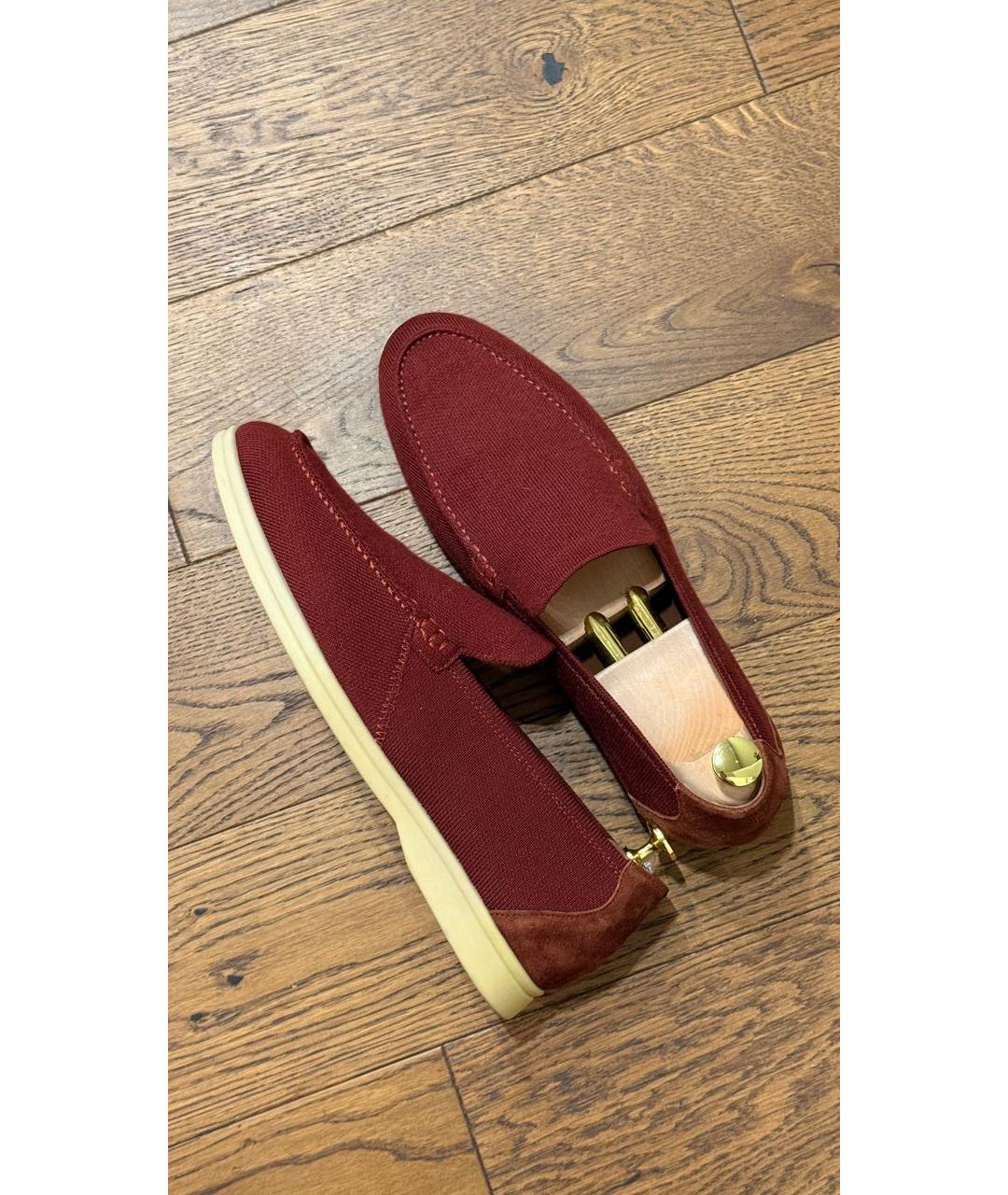 LORO PIANA Бордовые текстильные лоферы, фото 4