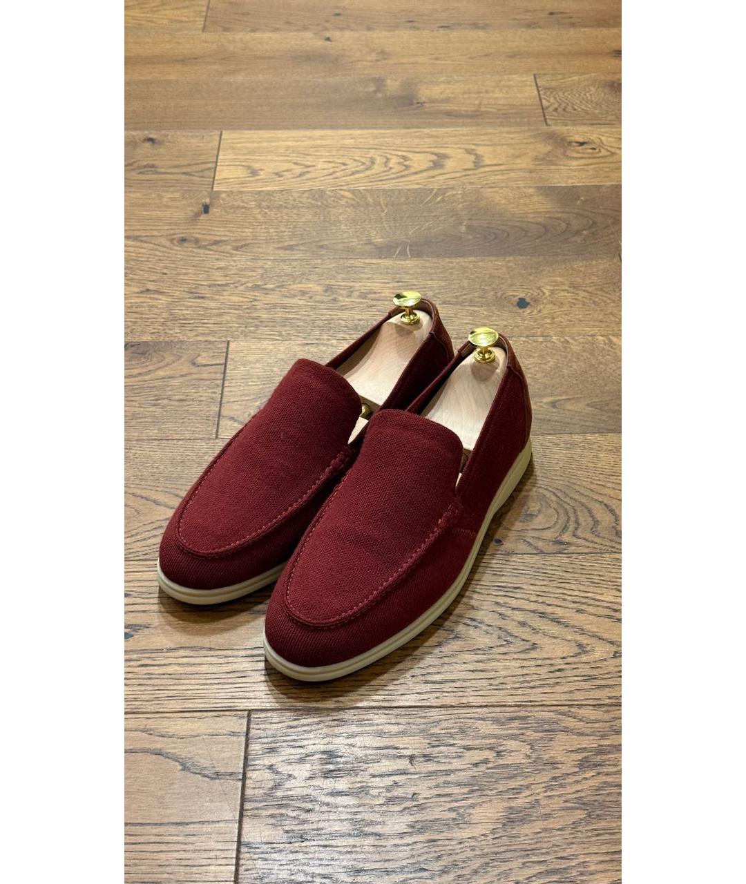 LORO PIANA Бордовые текстильные лоферы, фото 2