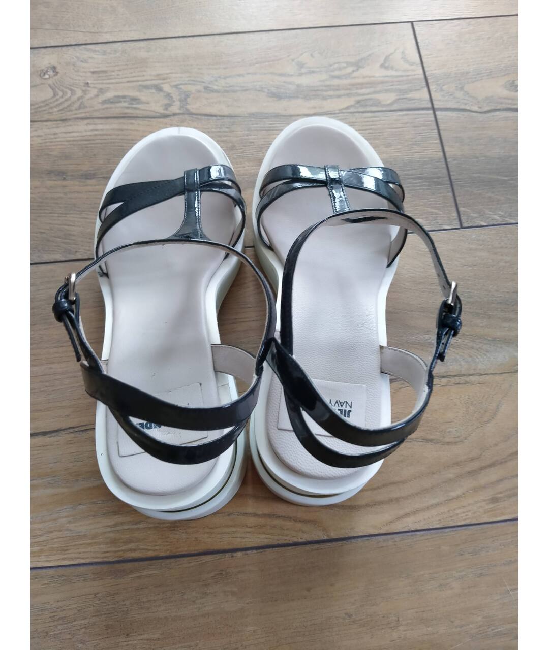 JIL SANDER NAVY Темно-синие кожаные сандалии, фото 3