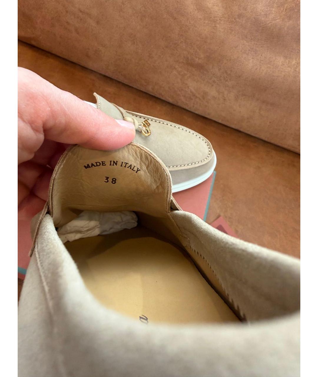 LORO PIANA Бежевые замшевые лоферы, фото 7