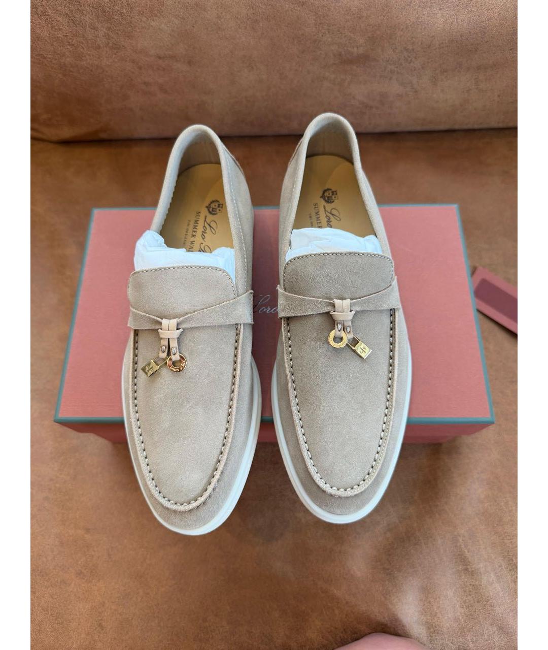 LORO PIANA Бежевые замшевые лоферы, фото 2