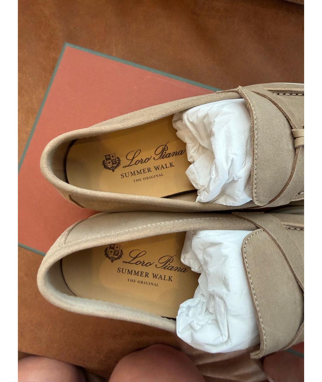 LORO PIANA Бежевые замшевые лоферы, фото 4