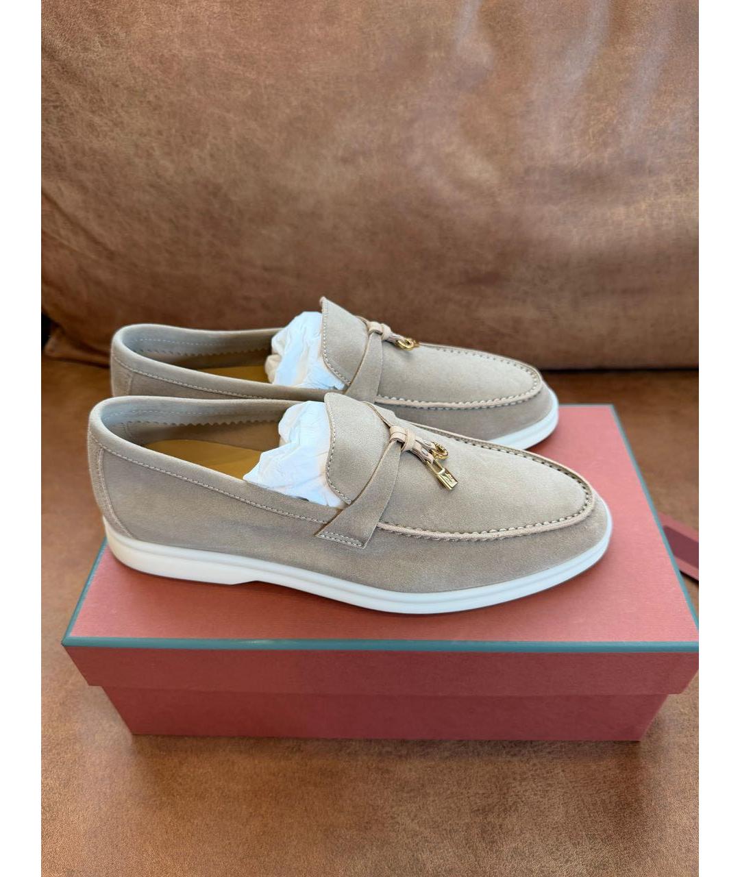 LORO PIANA Бежевые замшевые лоферы, фото 8