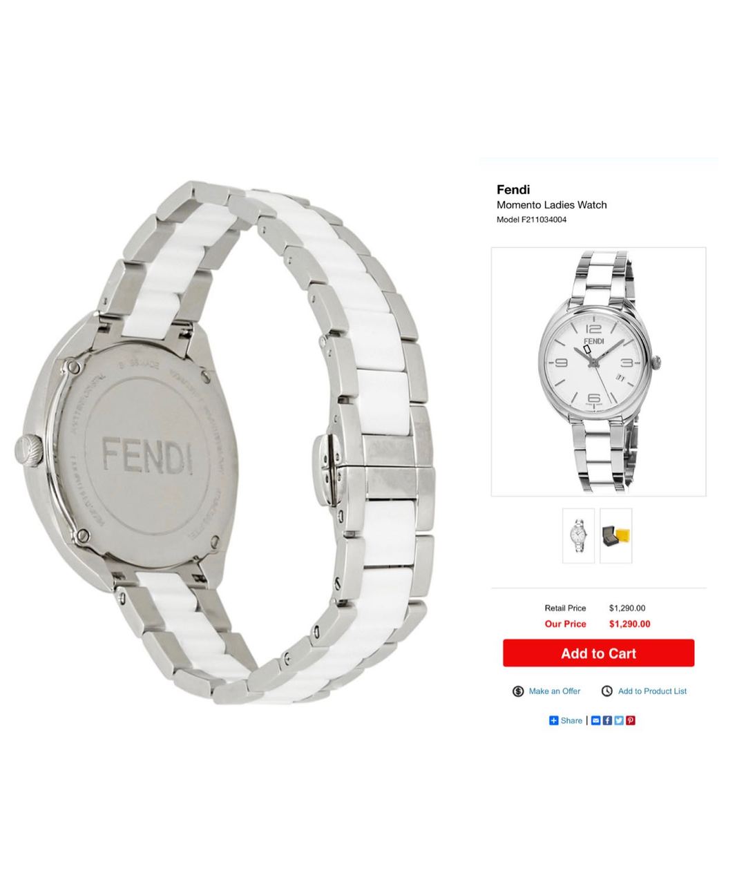 FENDI Белые стальные часы, фото 2