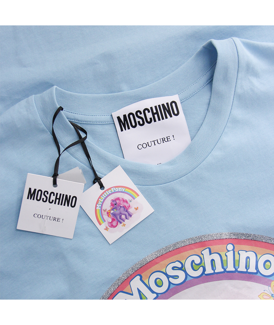 MOSCHINO Голубая хлопковая футболка, фото 3