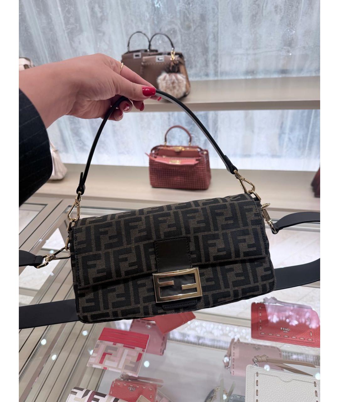 FENDI Коричневая жаккардовая сумка через плечо, фото 2