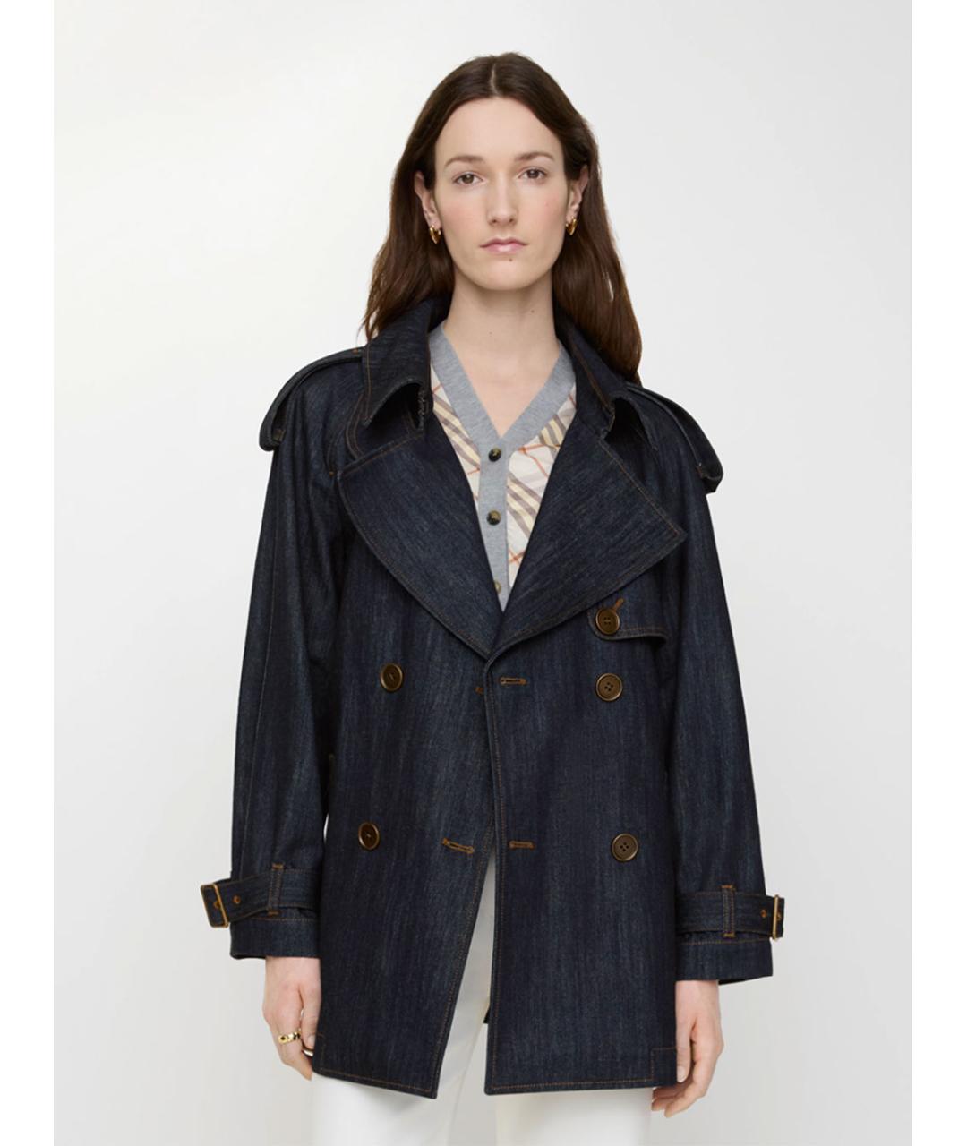 BURBERRY Синий хлопковый тренч/плащ, фото 3