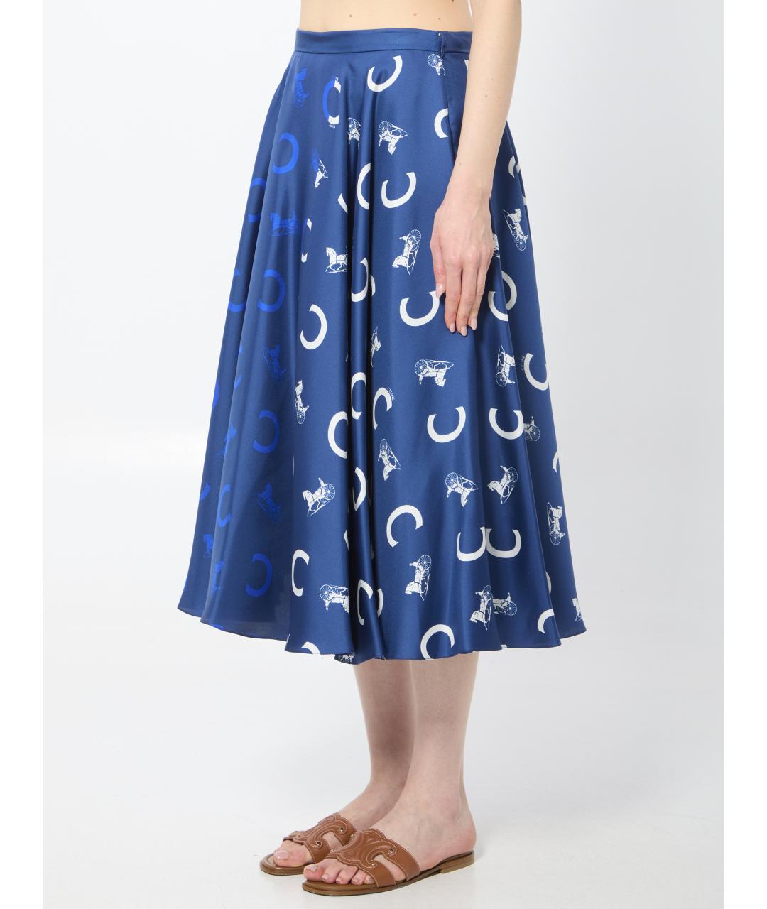 CELINE Синяя шелковая юбка миди, фото 2