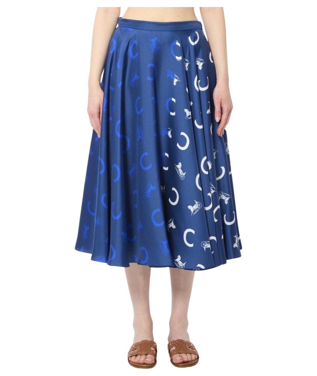 CELINE Синяя шелковая юбка миди, фото 1