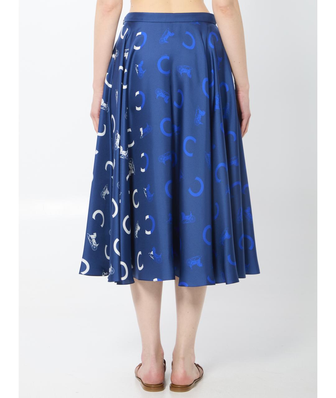CELINE Синяя шелковая юбка миди, фото 4