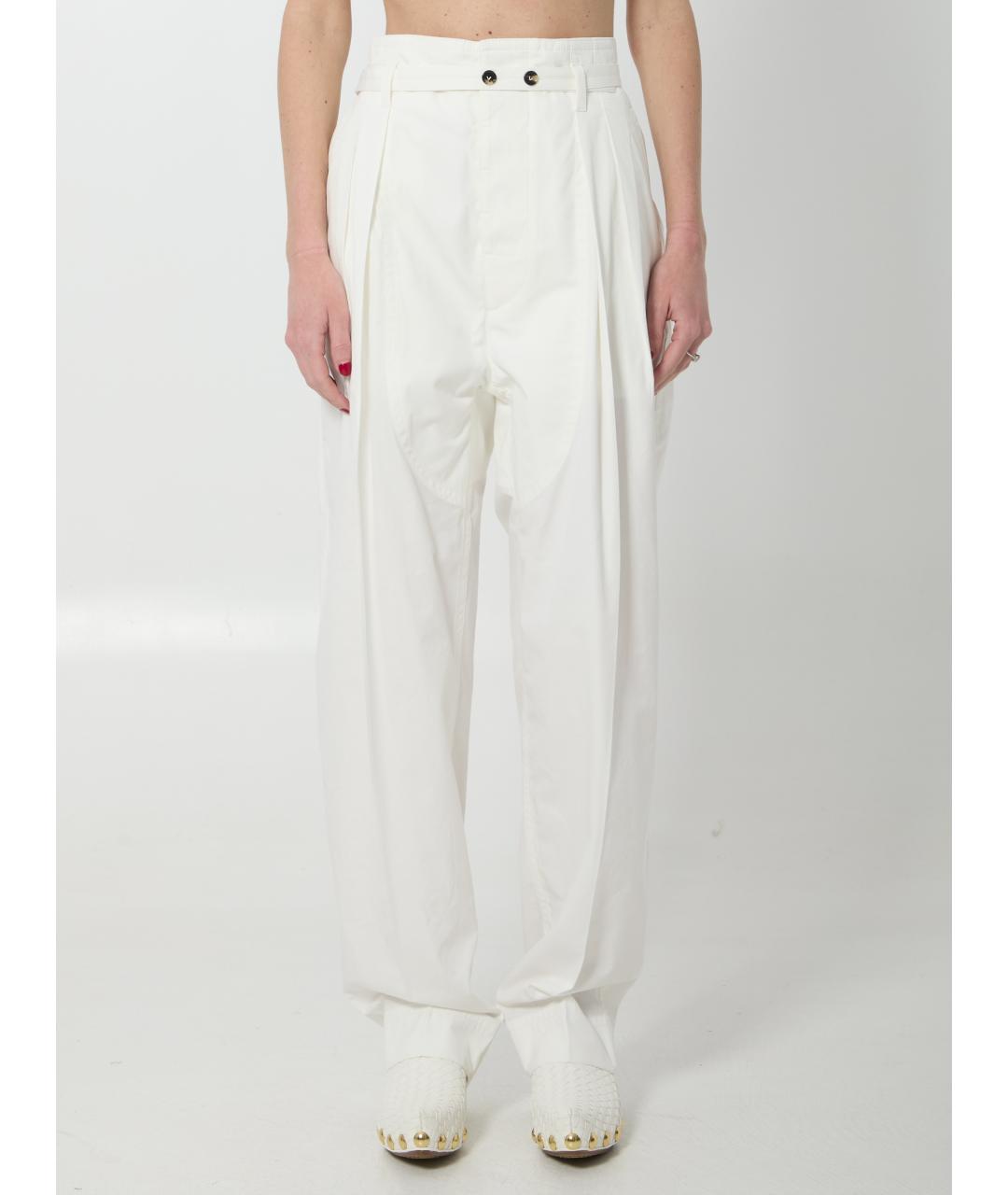 BOTTEGA VENETA Белые хлопковые прямые брюки, фото 5