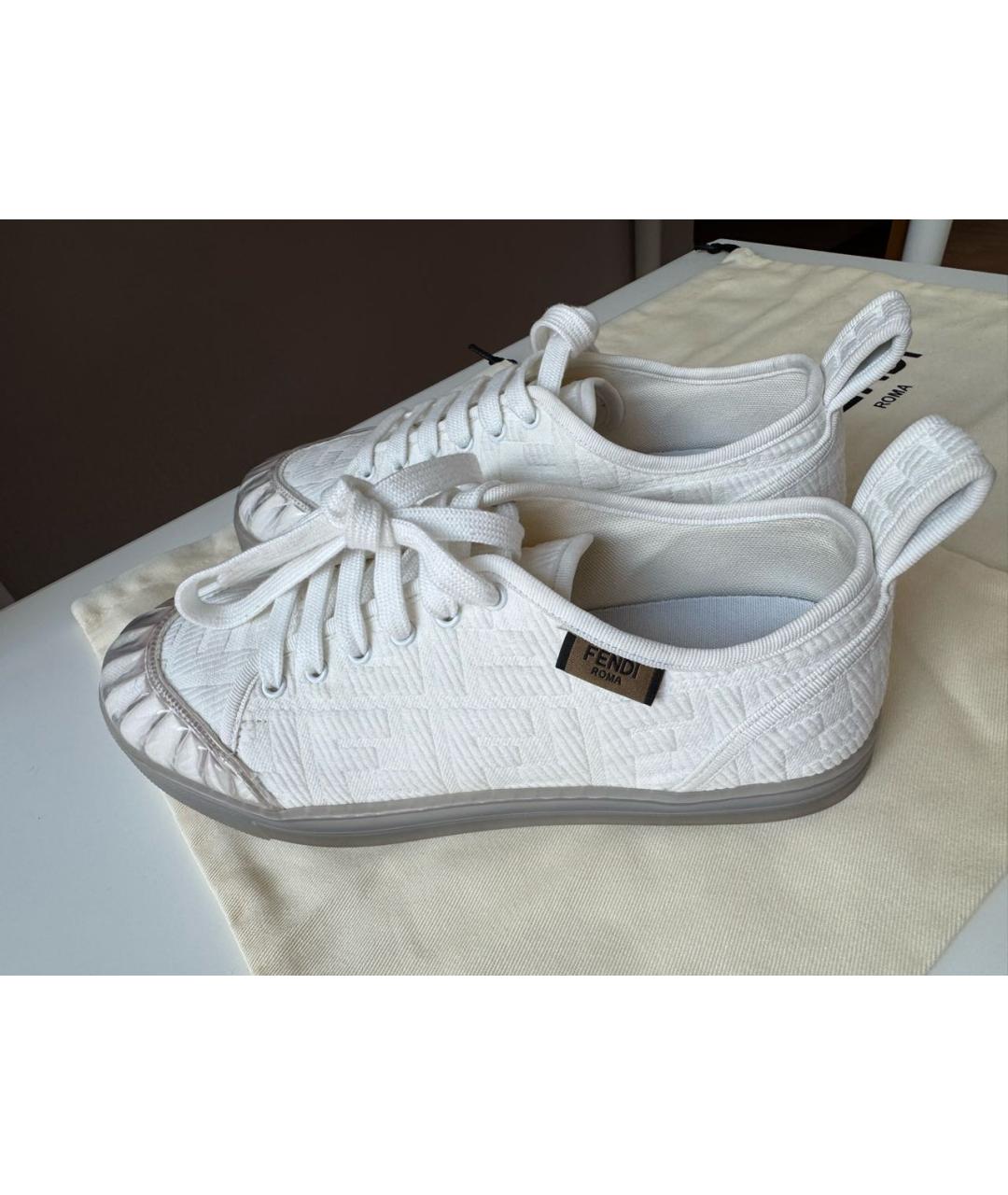 FENDI Белые текстильные кеды, фото 9