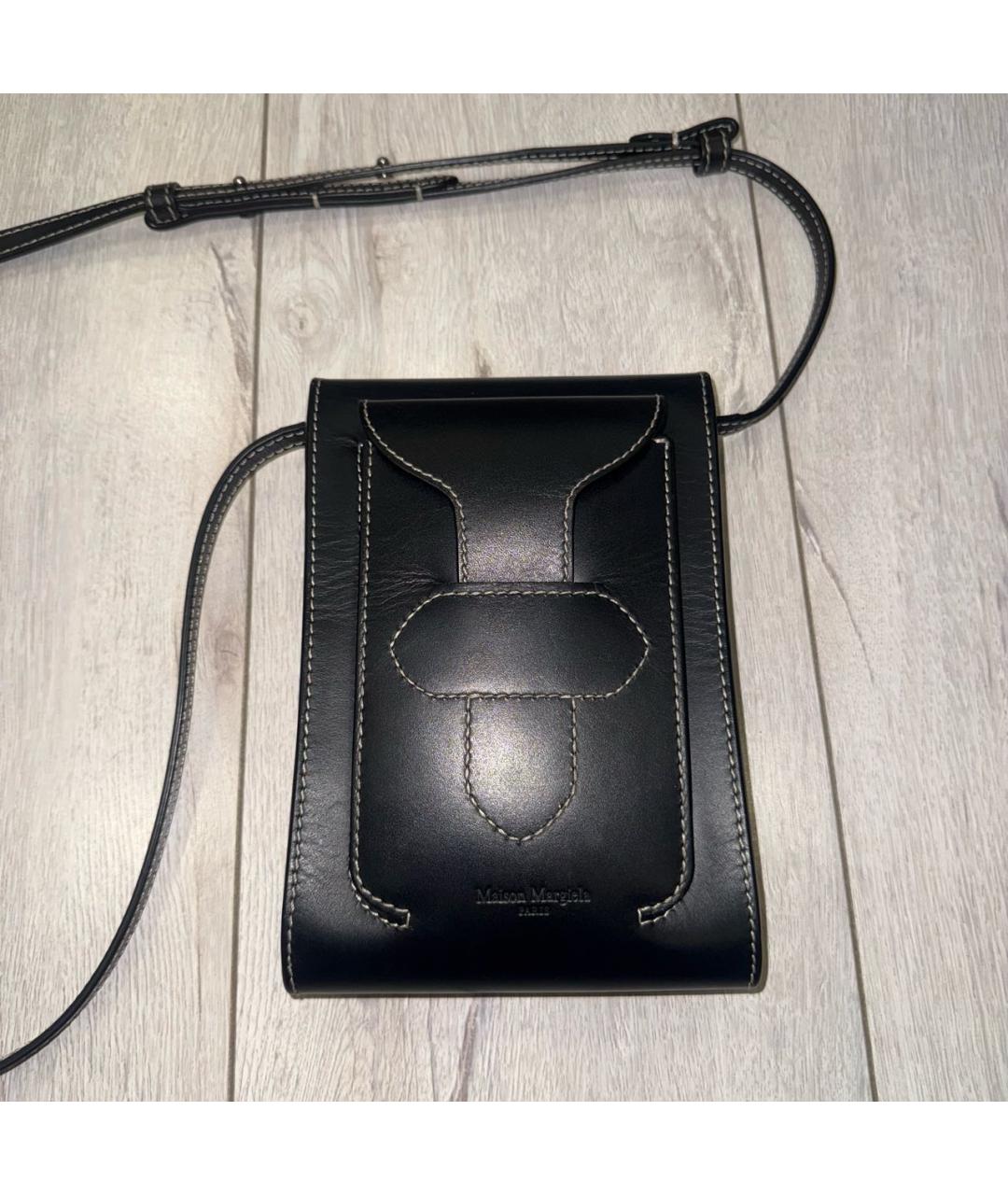 MAISON MARGIELA Черная кожаная сумка на плечо, фото 2