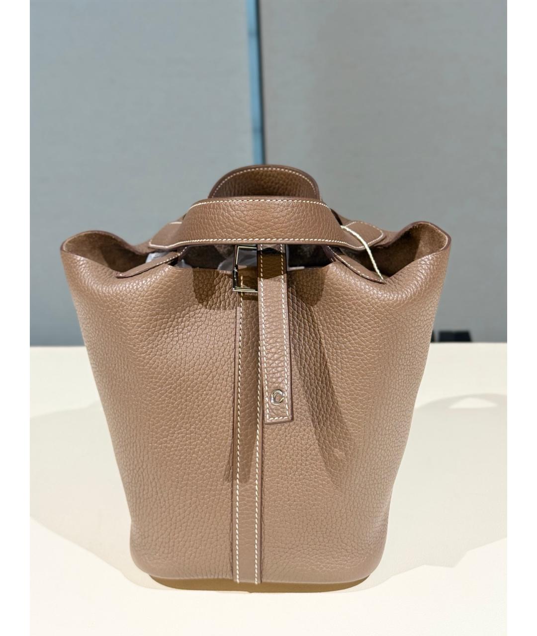 HERMES Коричневая кожаная сумка тоут, фото 9