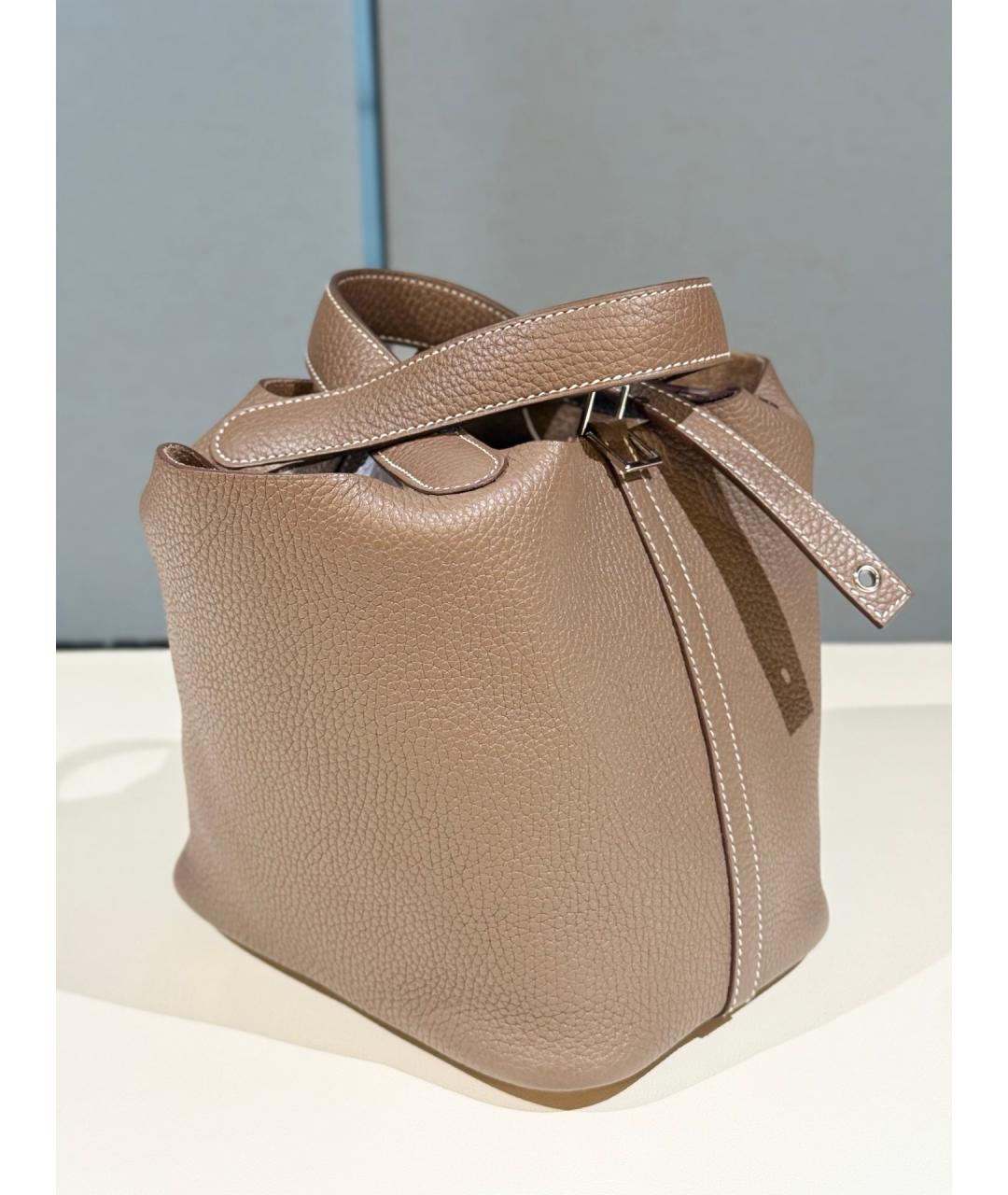 HERMES Коричневая кожаная сумка тоут, фото 4