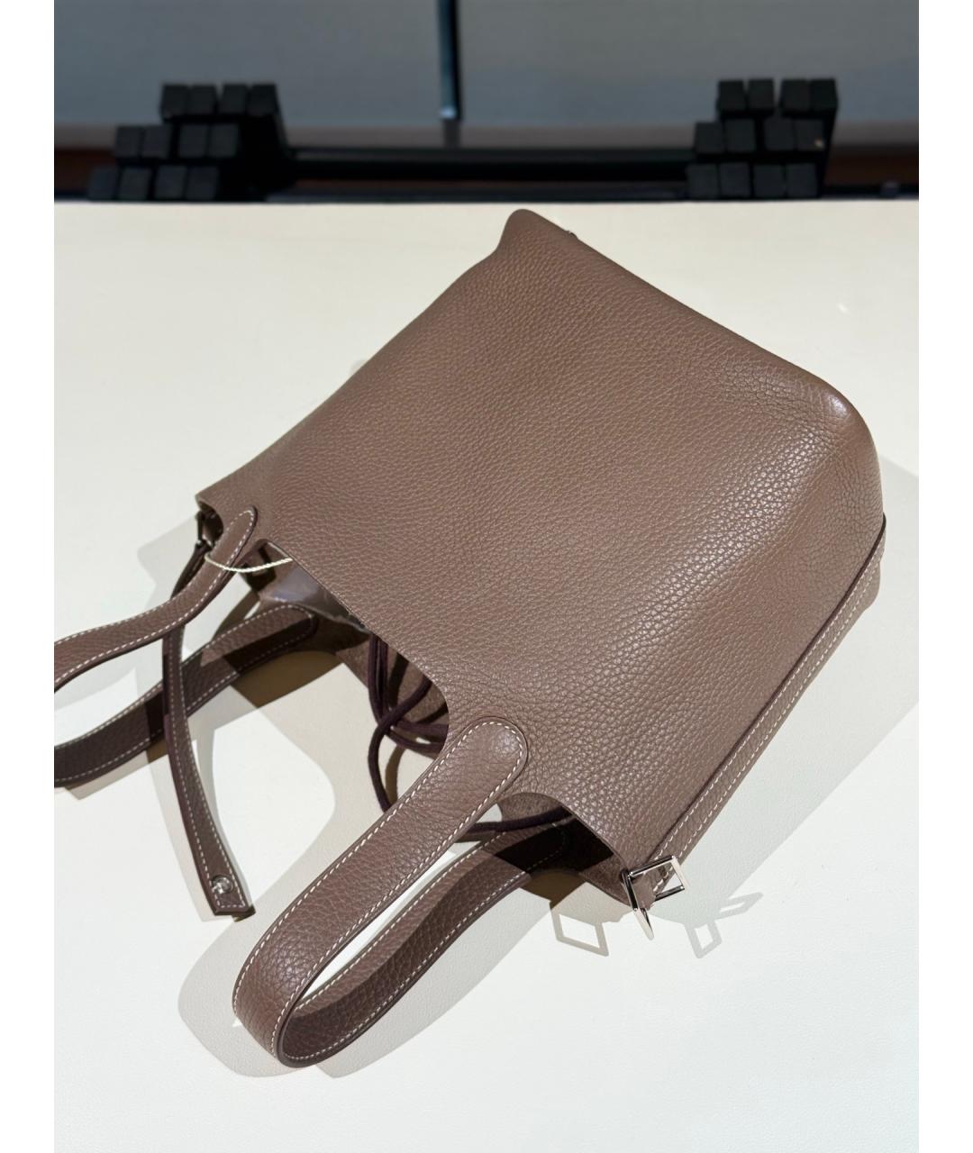 HERMES Коричневая кожаная сумка тоут, фото 7