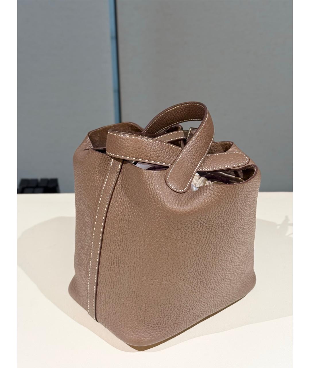 HERMES Коричневая кожаная сумка тоут, фото 6