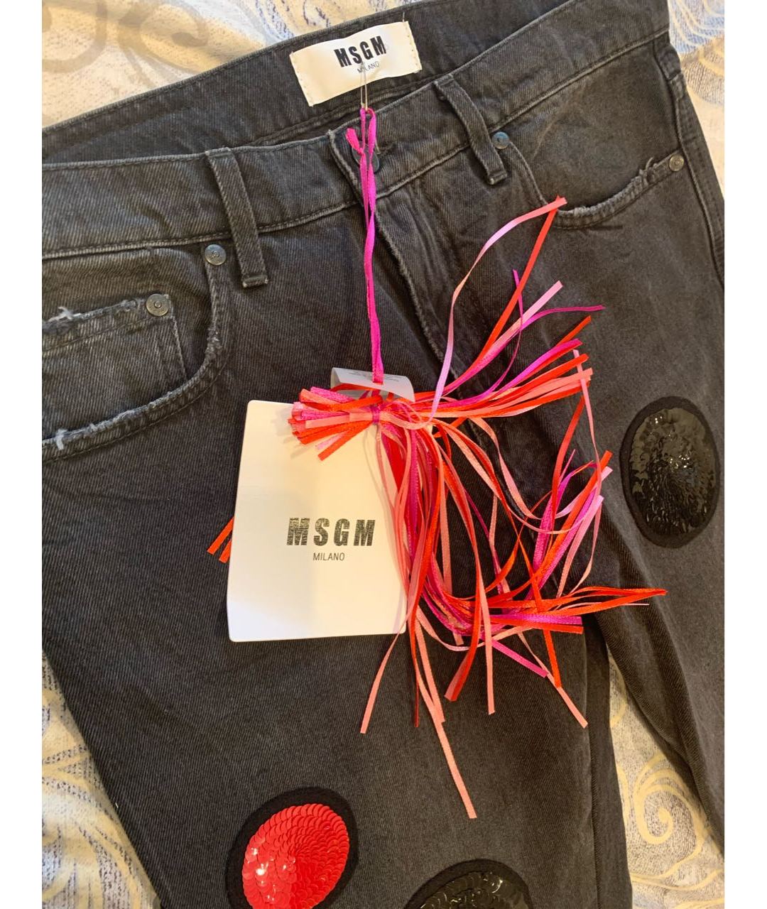 MSGM Черные хлопковые прямые джинсы, фото 5