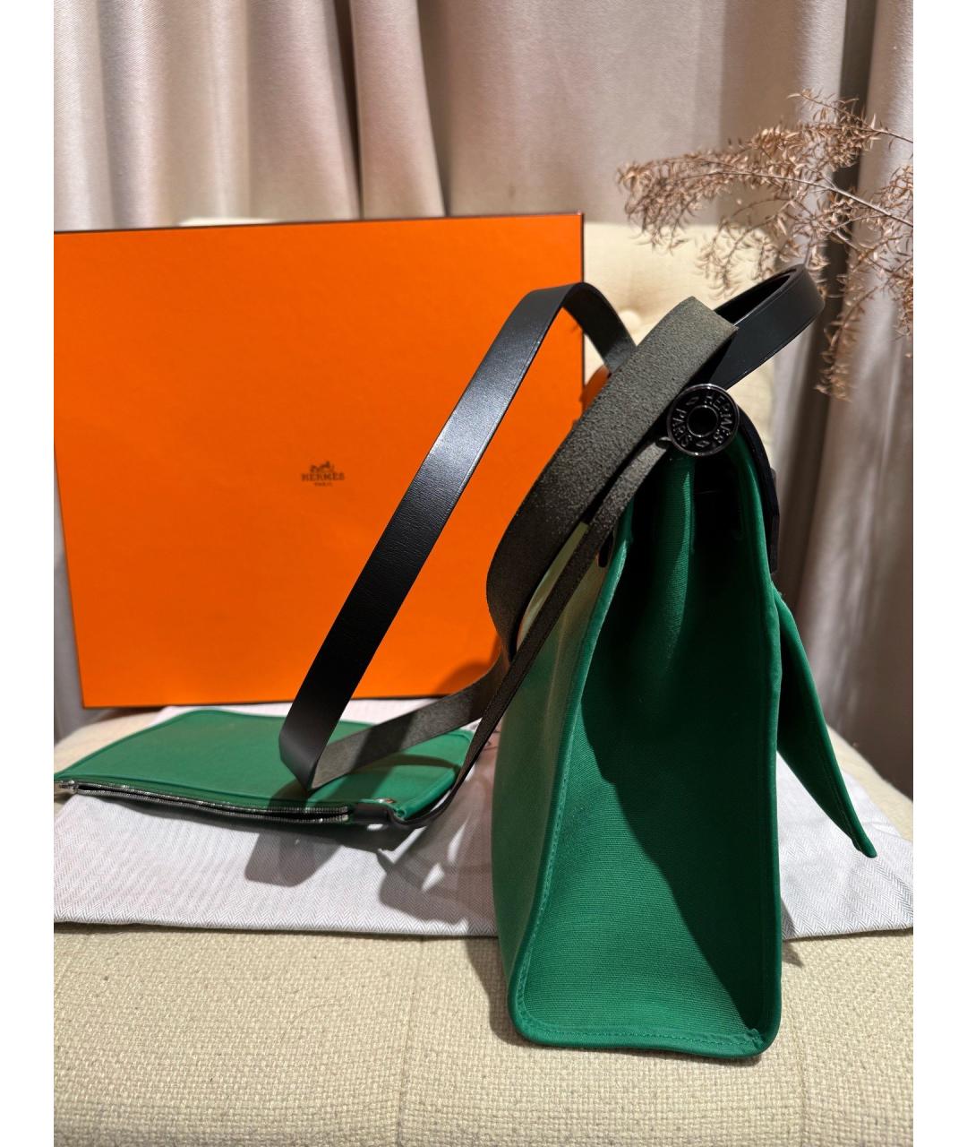 HERMES Зеленая тканевая сумка через плечо, фото 4