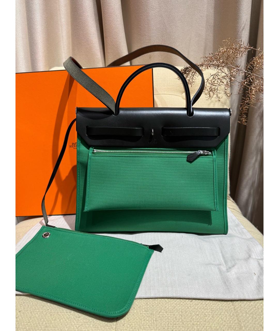 HERMES Зеленая тканевая сумка через плечо, фото 2