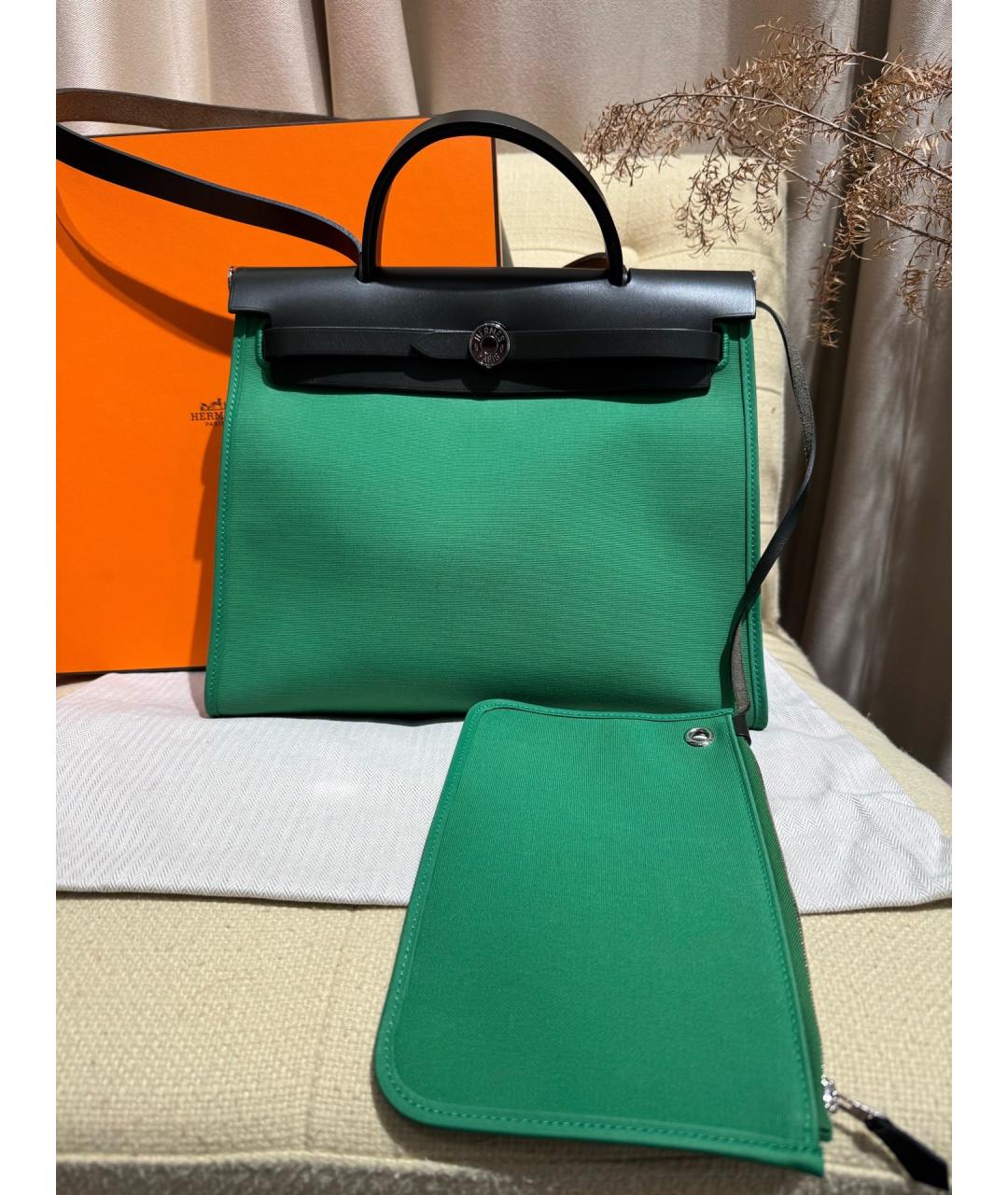 HERMES Зеленая тканевая сумка через плечо, фото 7