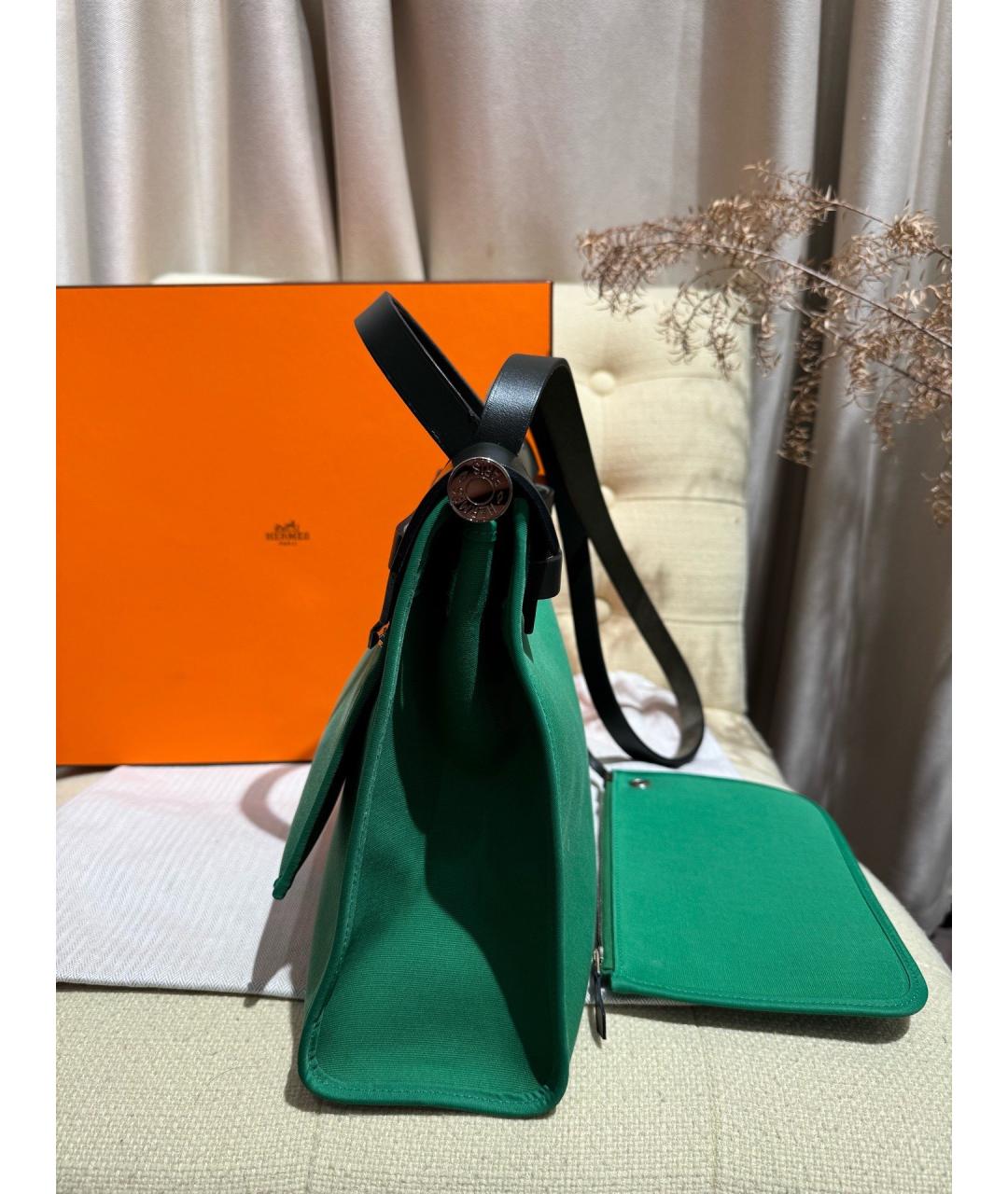 HERMES Зеленая тканевая сумка через плечо, фото 3