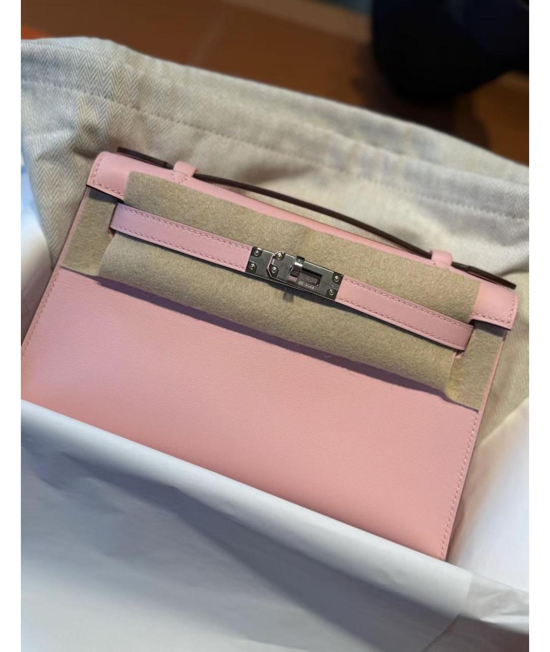 HERMES Розовая кожаная сумка с короткими ручками, фото 2