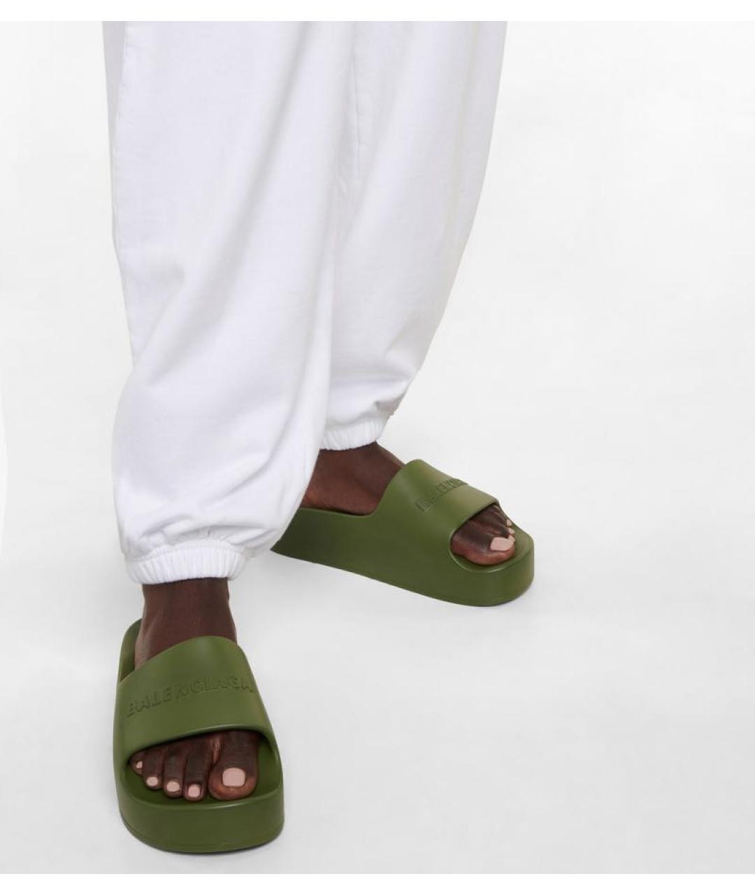 BALENCIAGA Хаки резиновые шлепанцы, фото 4
