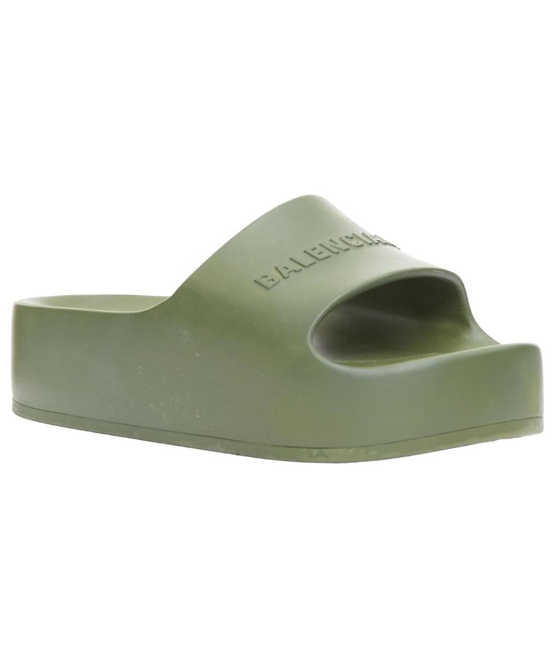 BALENCIAGA Хаки резиновые шлепанцы, фото 6