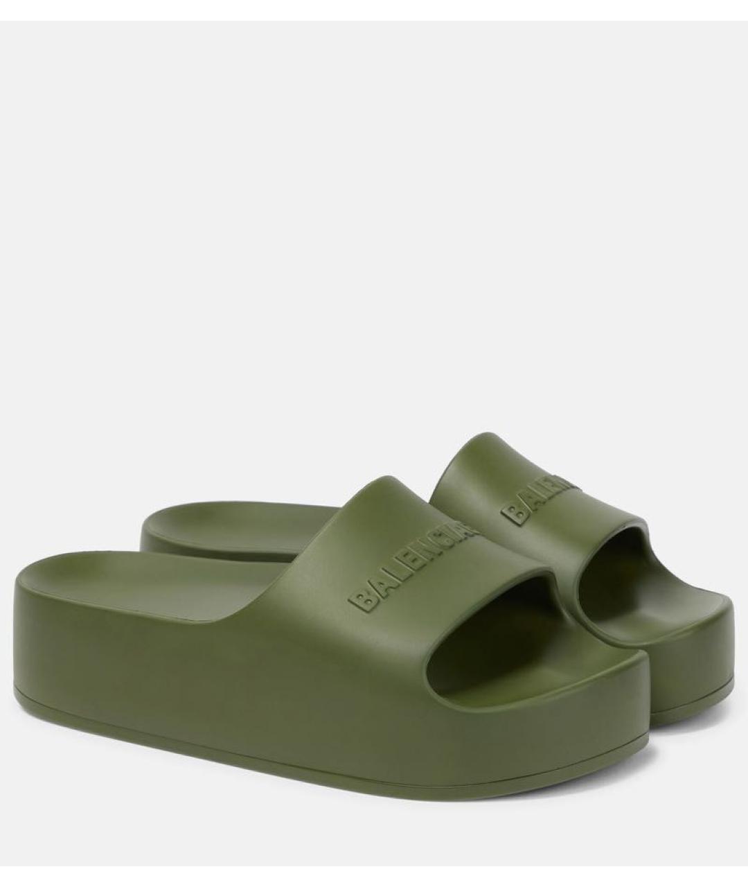 BALENCIAGA Хаки резиновые шлепанцы, фото 5