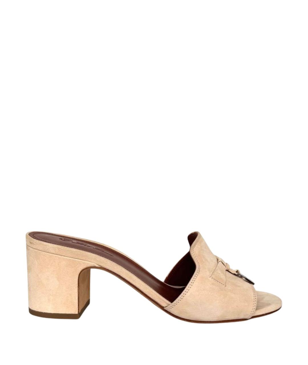 LORO PIANA Бежевые замшевые мюли, фото 1