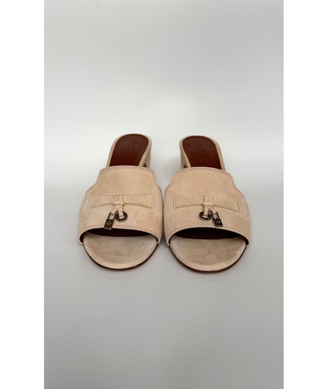 LORO PIANA Бежевые замшевые мюли, фото 2