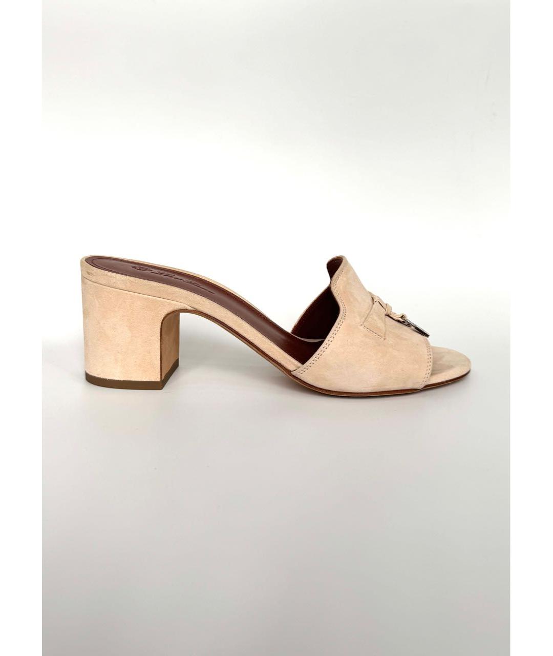 LORO PIANA Бежевые замшевые мюли, фото 5