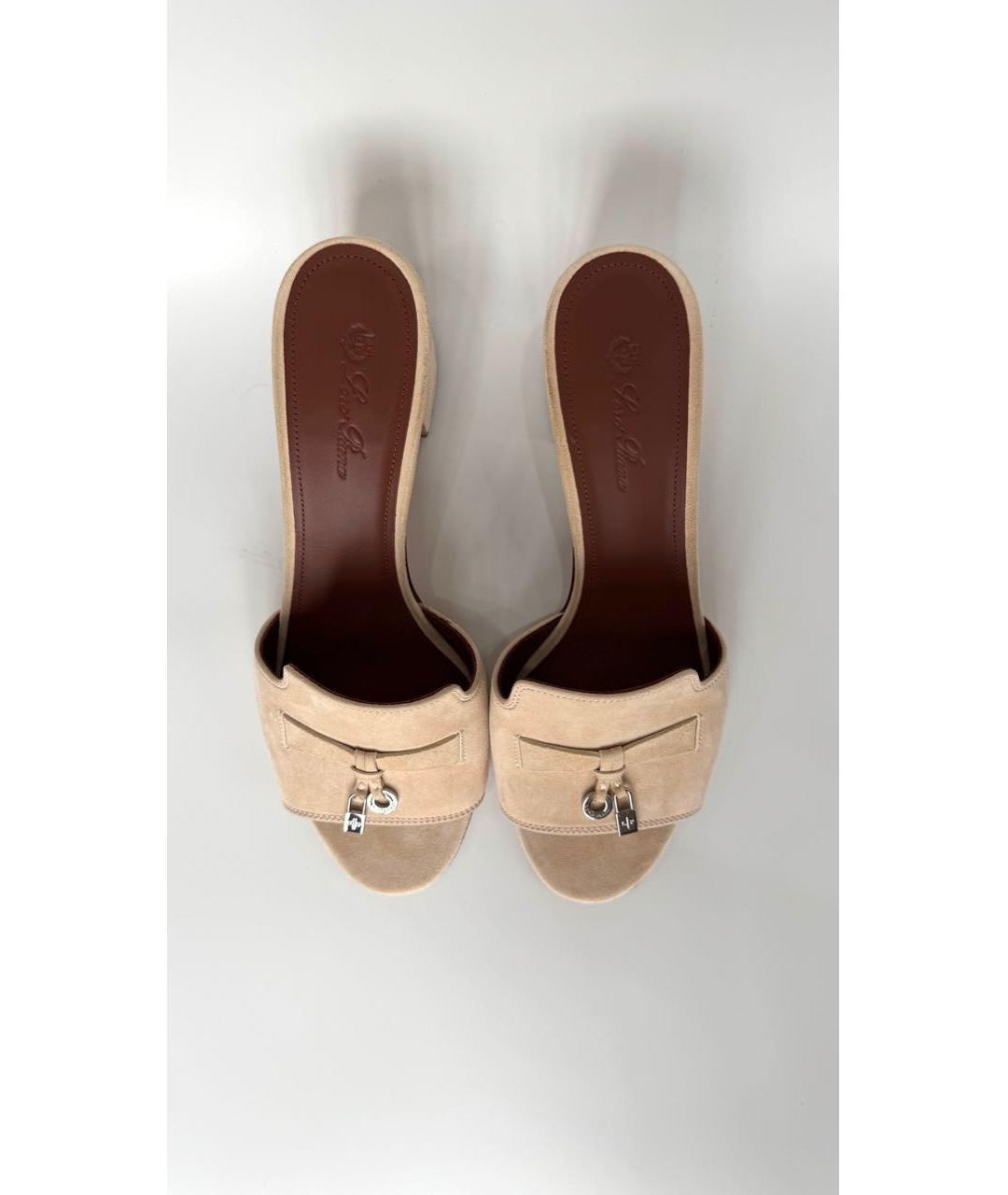 LORO PIANA Бежевые замшевые мюли, фото 3