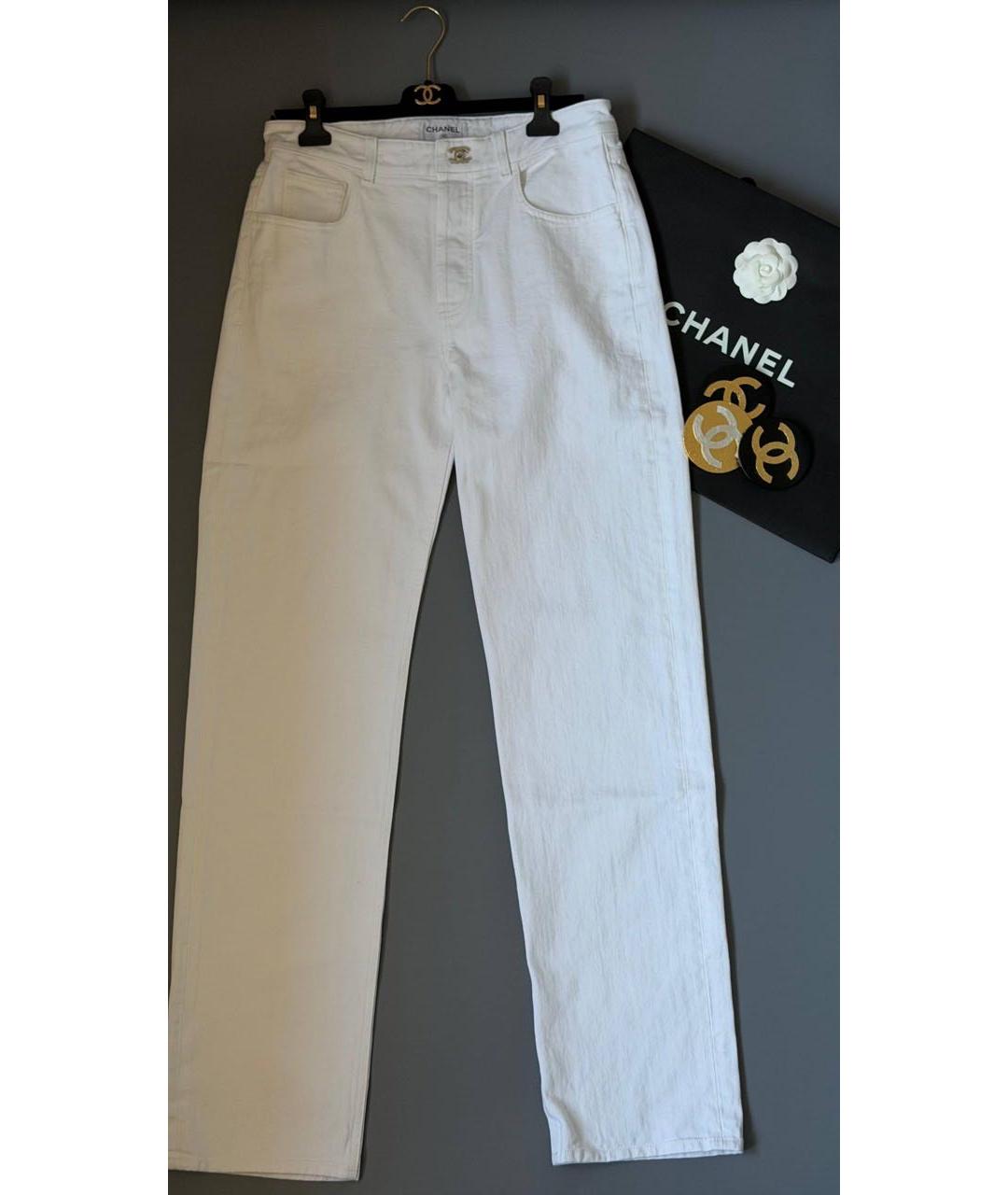 CHANEL Белые хлопковые прямые джинсы, фото 2