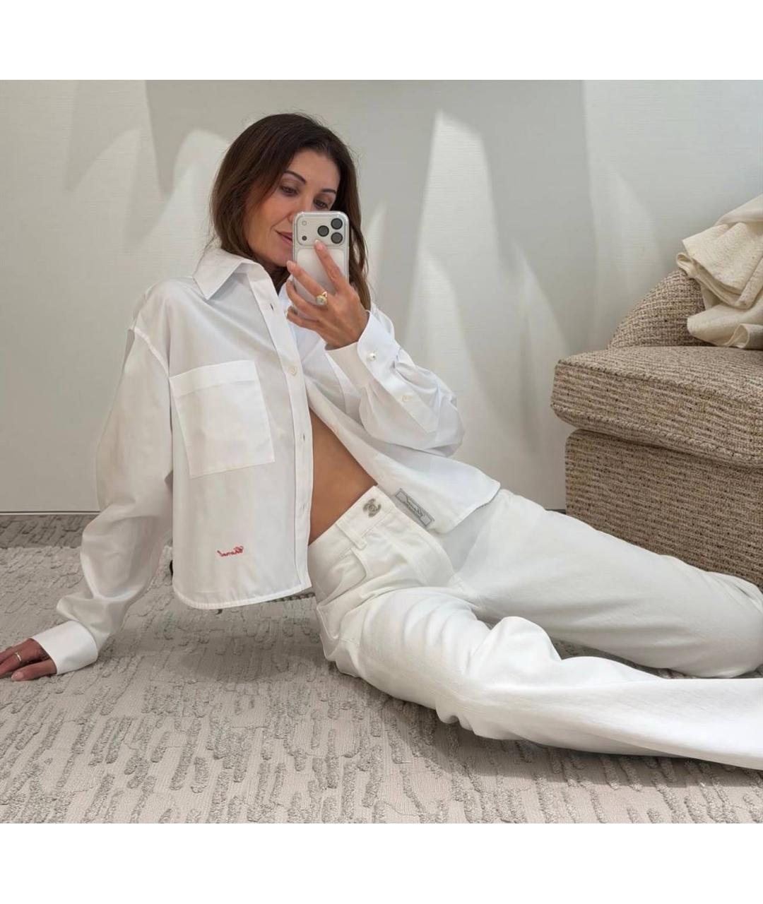 CHANEL Белые хлопковые прямые джинсы, фото 4