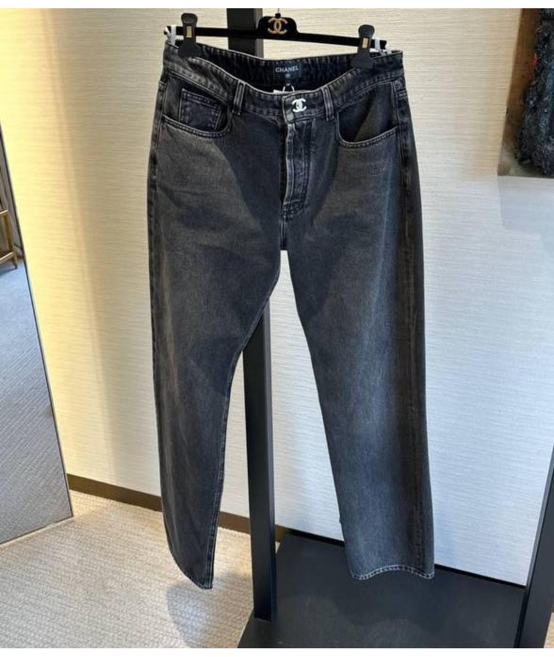 CHANEL Черные хлопковые прямые джинсы, фото 5