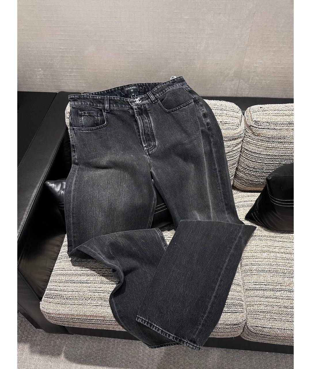CHANEL Черные хлопковые прямые джинсы, фото 3