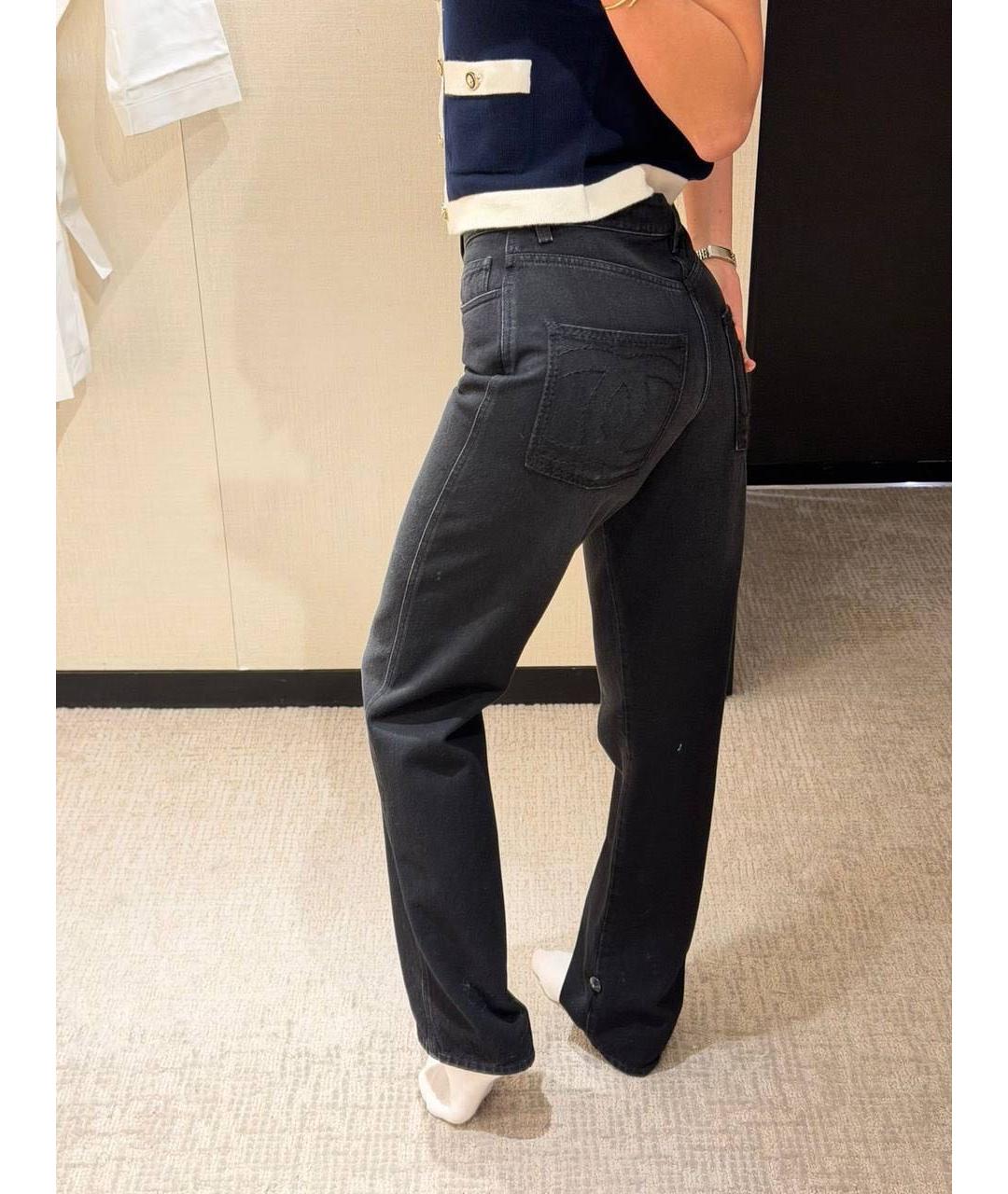 CHANEL Черные хлопковые прямые джинсы, фото 4