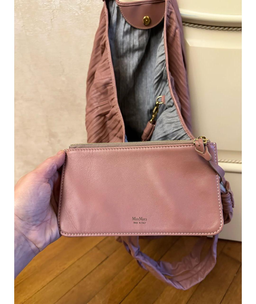 'S MAX MARA Розовая кожаная сумка через плечо, фото 6