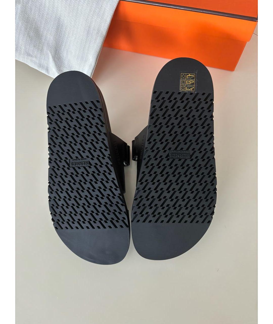 HERMES Черные кожаные шлепанцы, фото 5