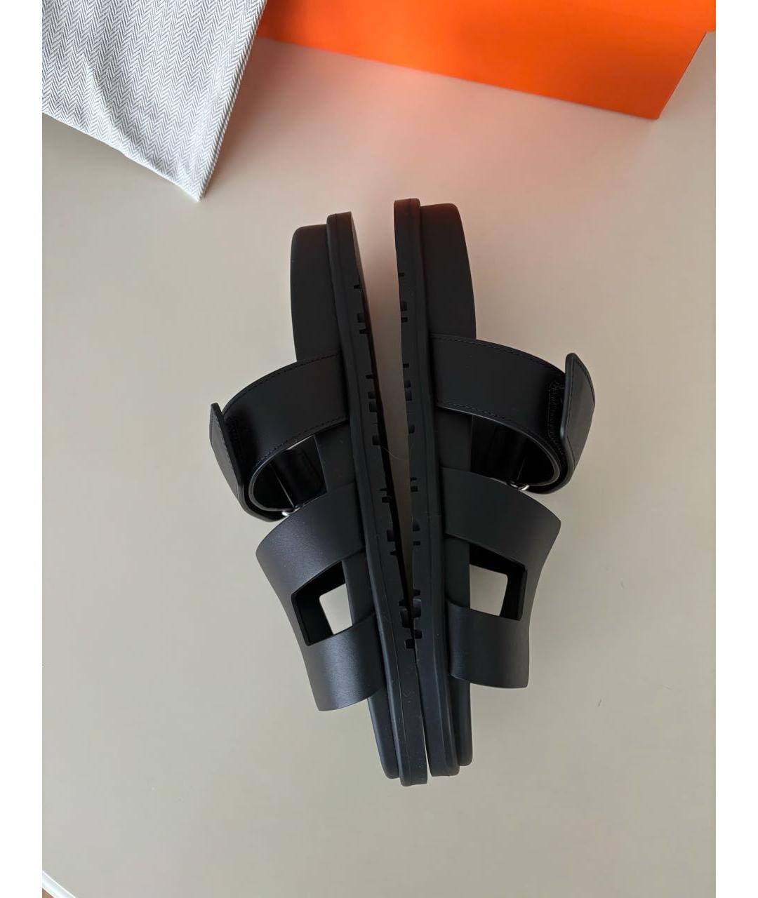 HERMES Черные кожаные шлепанцы, фото 4