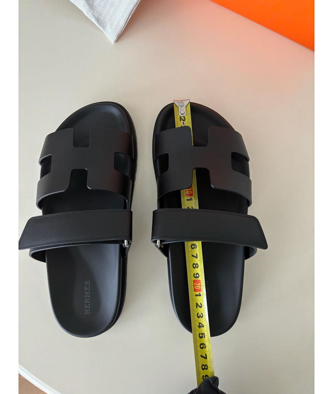 HERMES Черные кожаные шлепанцы, фото 6
