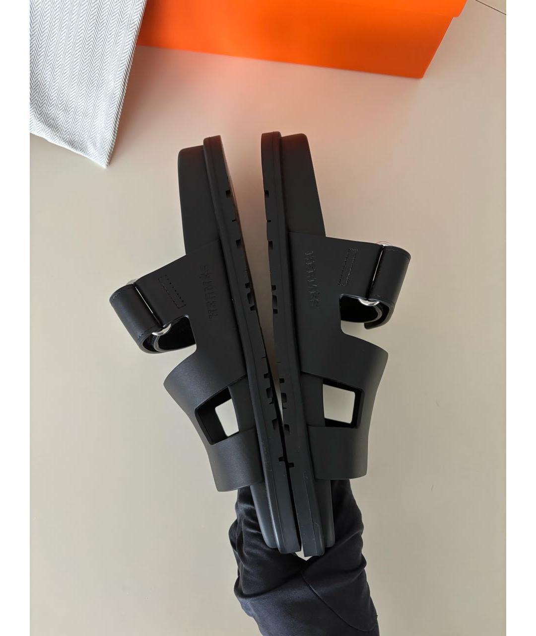 HERMES Черные кожаные шлепанцы, фото 3