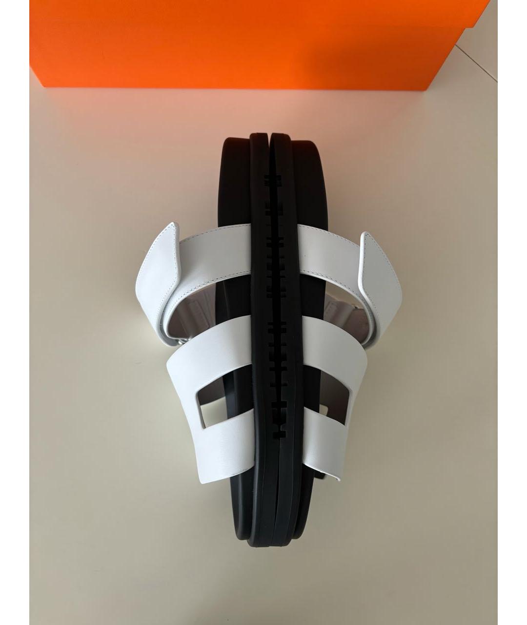 HERMES Белые кожаные шлепанцы, фото 4