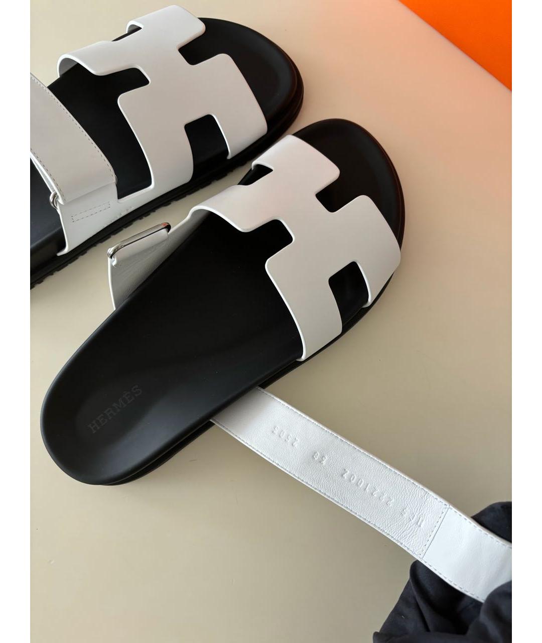 HERMES Белые кожаные шлепанцы, фото 7