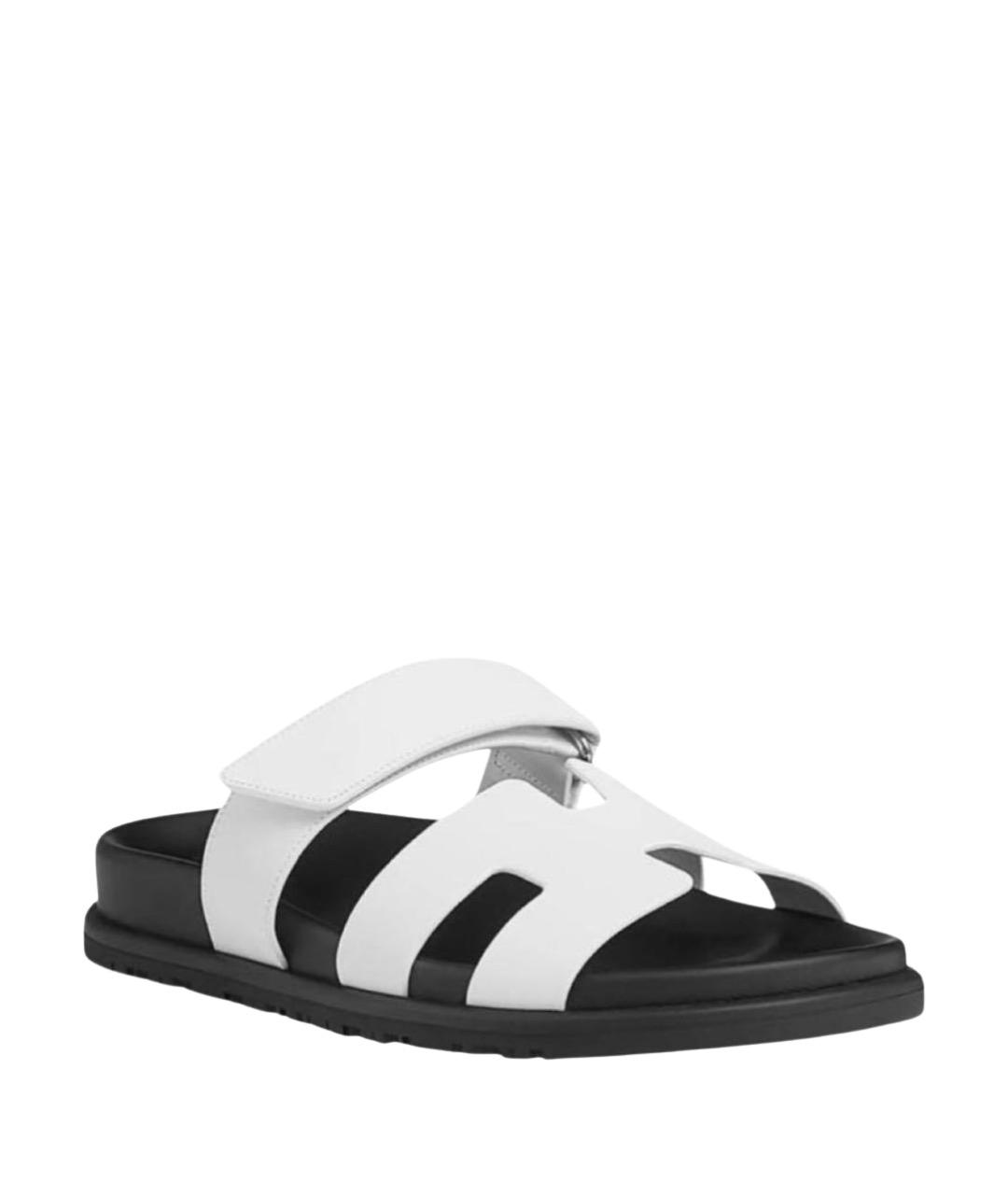 HERMES Белые кожаные шлепанцы, фото 1